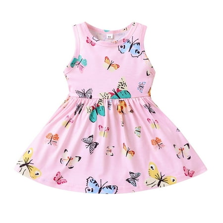 

Toddler Girls Casual Beach Butterfly Prints Sleeveless Princess Dress Cloths