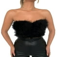 thumbnail image 1 of PENGXIANG Haut Court en Plumes pour Femmes, Haut en Fausse Fourrure à Bretelles Spaghetti, Haut Court Tube, Tenue de Soirée Boîte de Nuit, 1 of 4