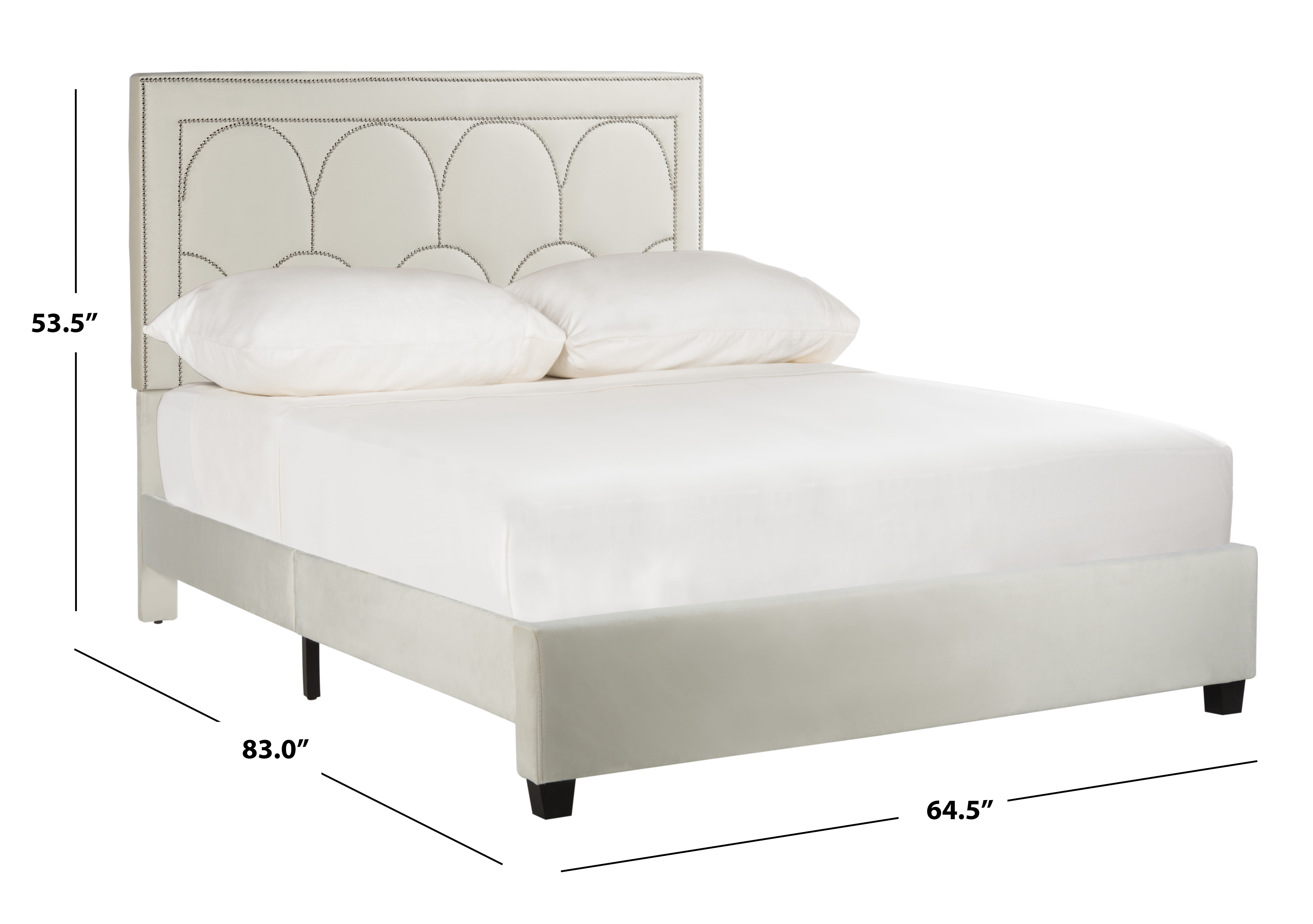 SAFAVIEH Solania Glam Upholstered Bed Frame with Nail Head, Queen, Cream