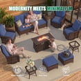 thumbnail image 2 of Clouddwell 10 Pieces Outdoor Patio Furniture Set, Rattan Wicker Sectional Swivel Rocker Chairs Sets with Fire Pit, Blue/Brown, 2 of 9