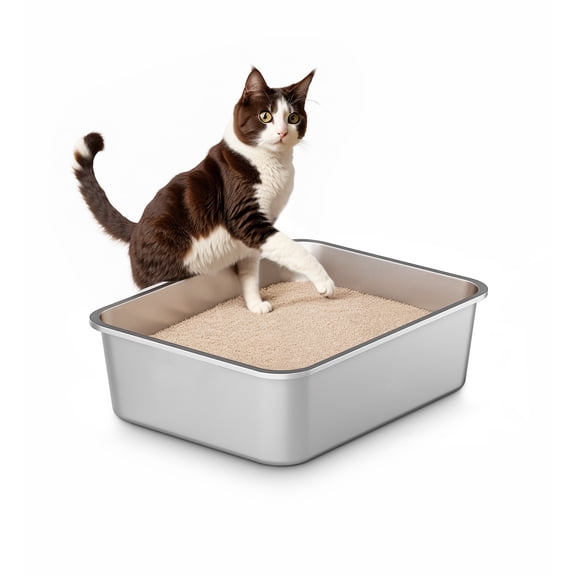 Lazynoon Stainless Steel Litter Box, Metal Cat Litter Box for Multiple Cats, Kitty, Odor Control, Non-Stick, 17" x 13" x 6"