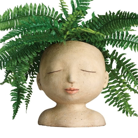 Art & Artifact Head of a Lady Indoor/Outdoor Resin Planter - Plants Look Like Hair, 9