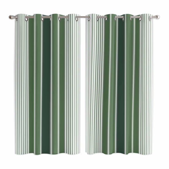 Dark Green Ombre Stripe Kitchen Curtains 84 Inch Length, Farmhouse Simple Striped Grommet Top Bedroom Living Room Curtains, Light Filtering Cafe Curtain Drapes 2 Panels Set 104''x84''