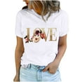 thumbnail image 2 of Valentine's Day T-shirts for Women Valentine's Day Fashion Flower and LOVE Letter Print Shirts Short Sleeve Round Neck Pullover Blouses Tops Spring Summer Clothes, 2 of 5