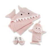 Baby Aspen Let The Fin Begin 4 Piece Bath Time Gift Set, Hooded Towel, Baby Shower Gift, Newborn, 0-9 Months, Pink