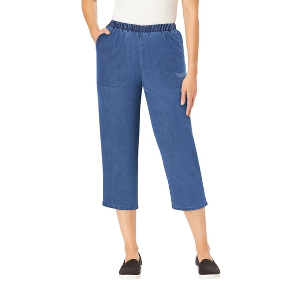 Woman Within Plus Size Capri Elastic Waist Stretch Fineline Denim Jean (Petite Available)
