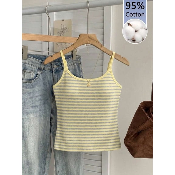 Multicolor 95% Cotton Striped Slim-Fit Womens Camisole Top, Casual Tank for Everyday Layering
