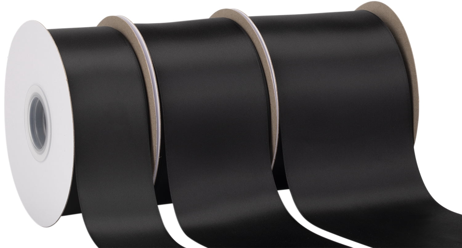 Ribbonitlux Black Satin Ribbon 4 inch Double Sided Quality Satin for Weddings, Invitations, Sashes, Crafts, Apparel, Headbands - 50 Yds/roll