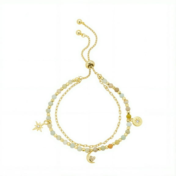 Believe by Brilliance Women's 14Kt Gold Flash Plated Amazonite Beaded Charm Adjustable Bolo Bracelet