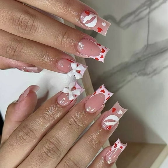 ZPAQI 24Pcs Medium Square Acrylic Stick On Nails For Winter Nail Art Press on Nail