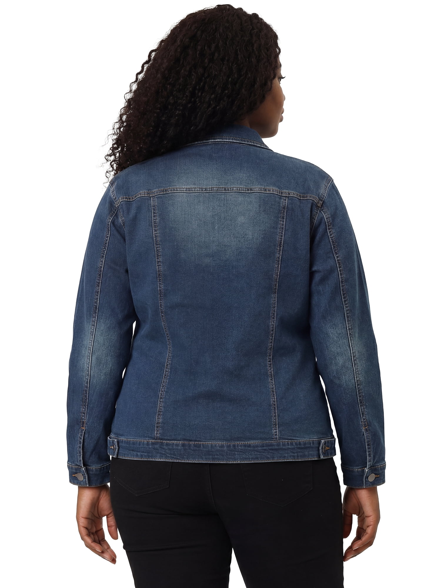 DARING DIVA Women's Plus Size Long Sleeve Button Front Washed Denim Jacket 6X Blue