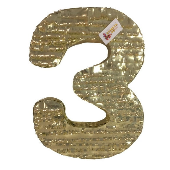 20" Tall Number Three Pinata Gold Color Third Birthday Party Supplies Decorations 3rd Bday Princess