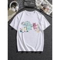 thumbnail image 3 of Camiseta gráfica de manga corta con cuello redondo y estiramiento medio con dibujo de elefante y cerdito informal para hombre, ropa masculina para el verano, 3 of 4