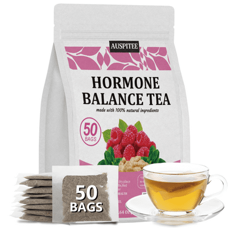 AUSPITEE Hormone Balance Tea Bags,2.64oz(1.5g*50),Ginger Root,Spearmint Leaves ,Nettle Leaves,Red Raspberry,Pure Natural Herbal Tea
