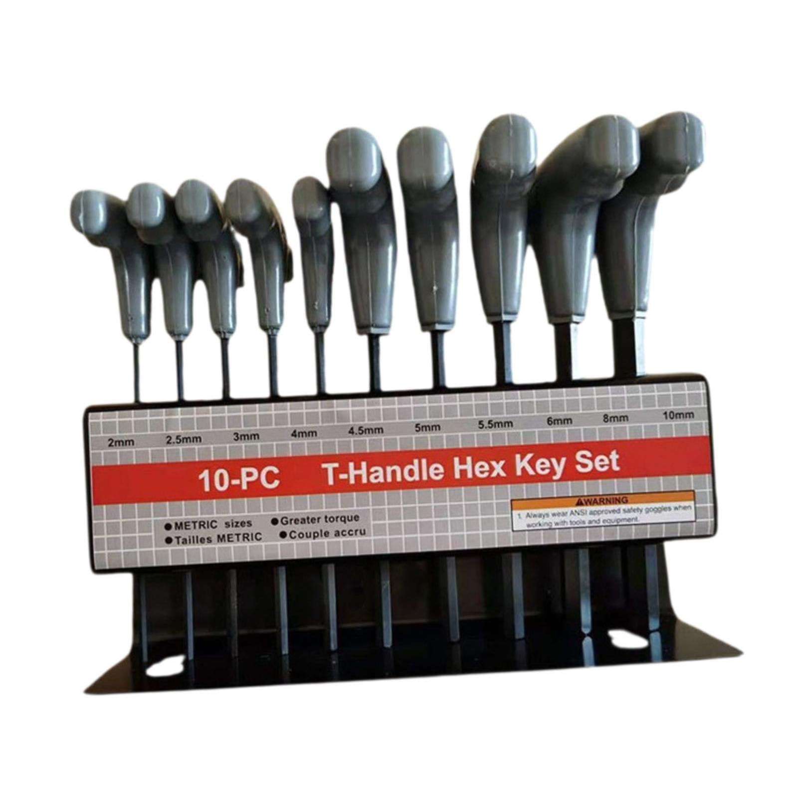 koolsoo 10x Generic T Handle Allen Wrench Set Hex Key Wrench Set Practical Professional Easy to Use Hexagon Spanner Set for Cars Metric