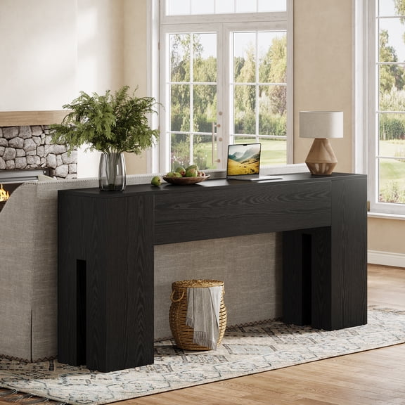 Finmind  Farmhouse Console Table,  71-Inch Long Sofa Console Behind Couch, Entry Table for Hallway,  Living Room, Black