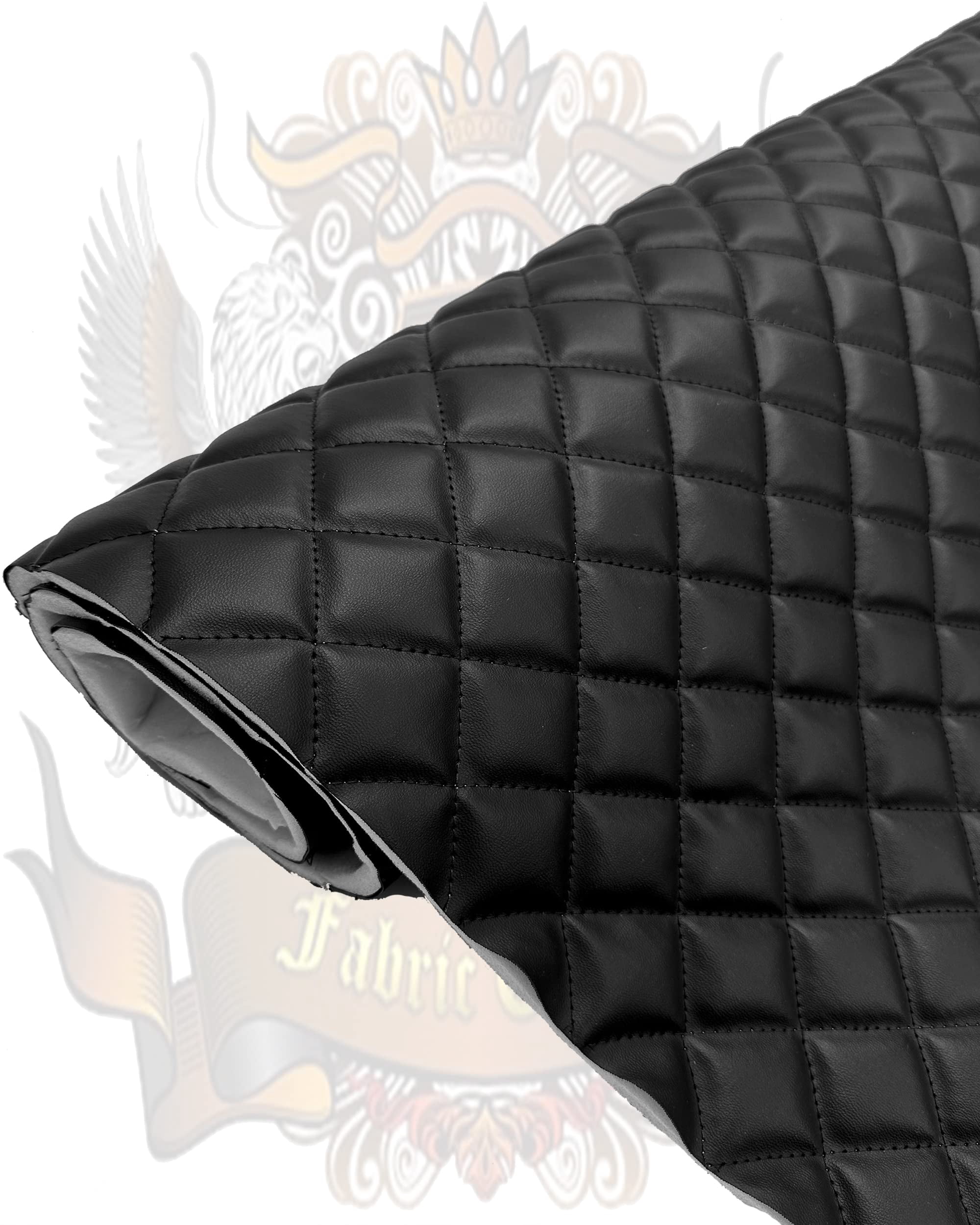 Quilted Padded Vinyl Fabric w 3/8" Foam Backing Smooth Grain Texture 2"x2" Diamond Upholstery /52" Wide/Sold by The Yard - Headboard, Car Interior, Boat Upholstery, Marine Vinyl (Black, Black Thread)