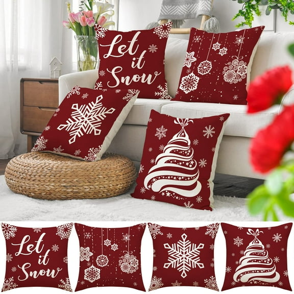 JLFNYA Pillow Covers,Pillow Protector Clearance!4Pc Christmas Print Pillowcase Linen Sofa Cushion Cover Home Decor Cushion Cover Family Pillowcase