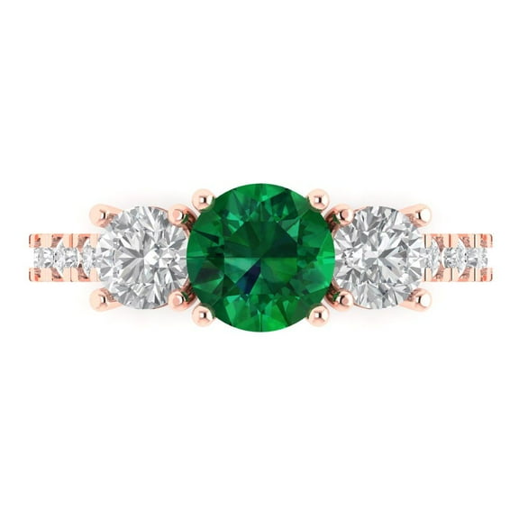 Three-Stone Engagement Ring for Women - 1.97ct Simulated Emerald in 14K Rose Gold Promise Ring