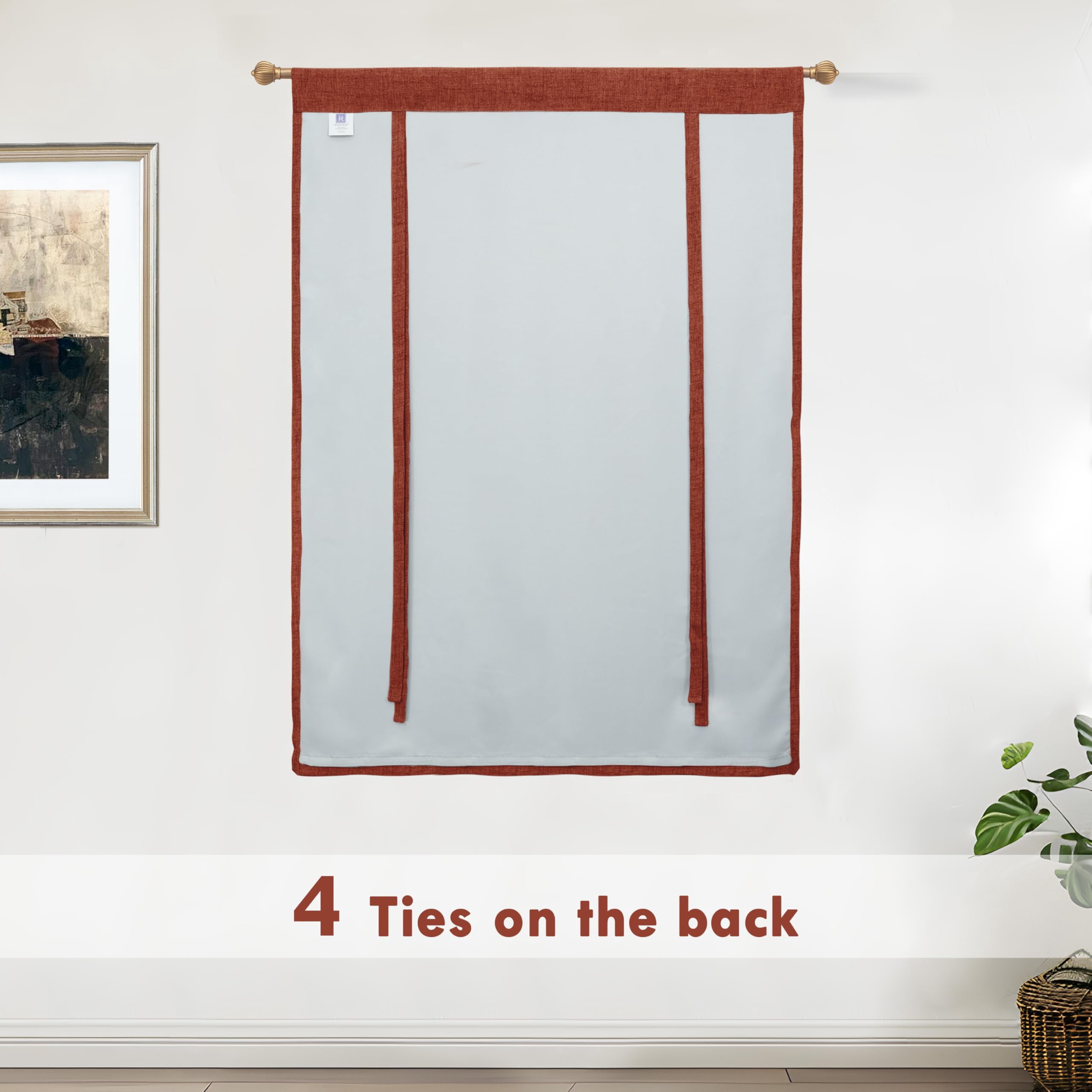 DriftAway Double Layer Linen Blackout Tie Up Curtains Thermal Insulated Fully Lined Balloon Roman Shade Bathroom Window Adjustable Rod Pocket for Small Window 45 Inch by 63 Inch Burnt Orange