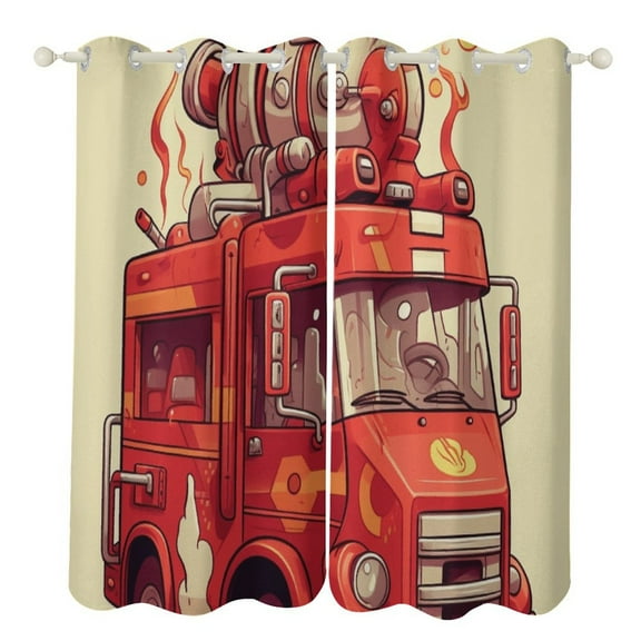 Fire Engine Car Truck Window Curtain Panels Grommet Blackout Curtains Blackout Curtains for Living Room