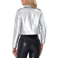 thumbnail image 3 of INSPIRE CHIC Button Jacket for Women's Double-breasted Notch Lapel Y2K Long Sleeve Jackets S Silver, 3 of 6