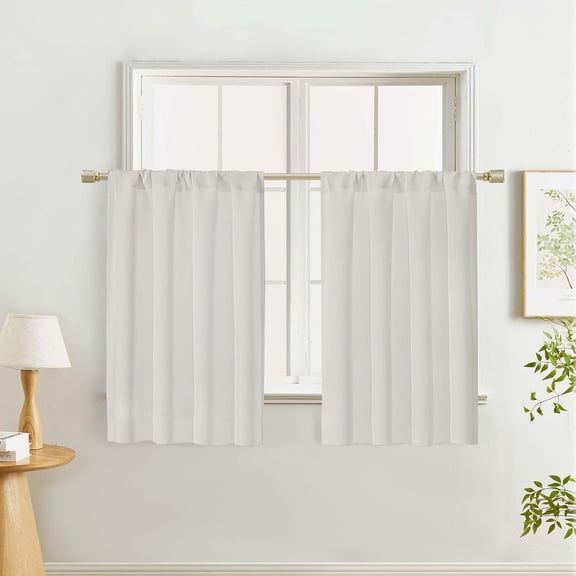 Natural Kitchen Curtains 36 Inch Length 2 Panels, Room Darkening Privacy Window Short Curtains, Thermal Insulated Rod Pocket Curtain Tiers for Bedroom Bathroom Basement, 40" W x 36" L