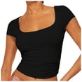 thumbnail image 2 of Lixiuxyad Women Short Sleeve Basic T Shirt Summer Scoop Top Outing Layered Slim Fit Top Casual Summer,Black L, 2 of 7