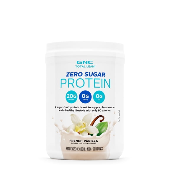 GNC Total Lean Zero Sugar Protein Powder, 20g, No Sugar, No Fat, 90 calories, French Vanilla, 20 Servings