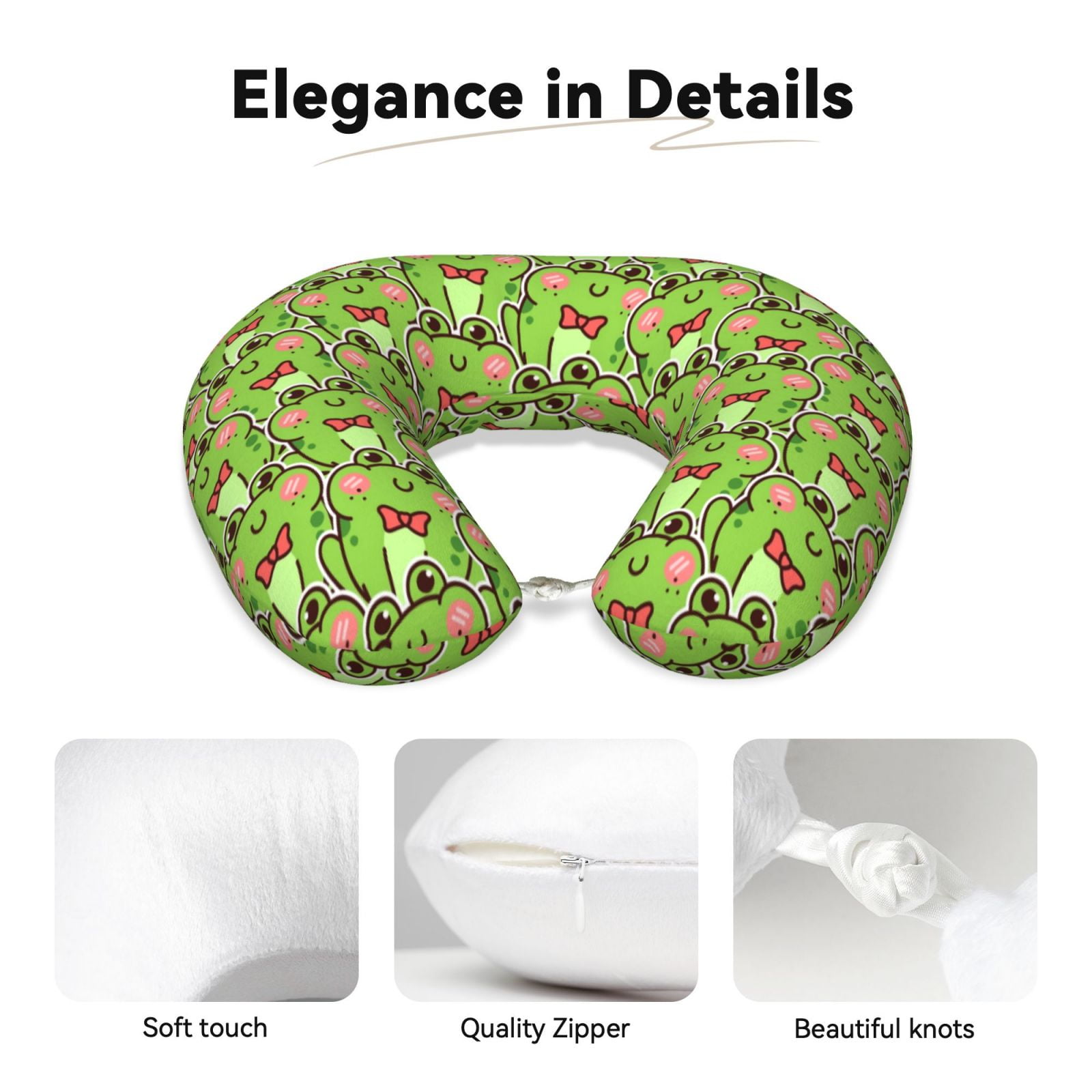Xecao Cute Green Frog Print Memory Foam Cervical Neck Pillow Versatile U-Shaped Pillows for Home,Office,Camping,Travelling,Soft Washable Cover