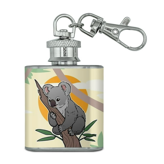 Koala Resting on Eucalyptus Tree Stainless Steel 1oz Mini Flask Key Chain