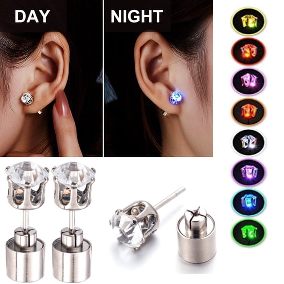 5 Pairs LED Light Up Earrings, ASTRAEA Color Changing Party Flashing Blinking Stainless Steel Earring, Glow Stud Earrings for Women Men Halloween Christmas