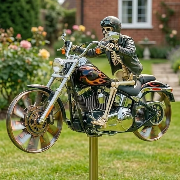 2D Skeleton Motorcycle Wind Spinner,Metal Motorcycle Wind Spinner Skeleton Rider Windmill Garden Stake for Yard and Garden Outdoor Decor