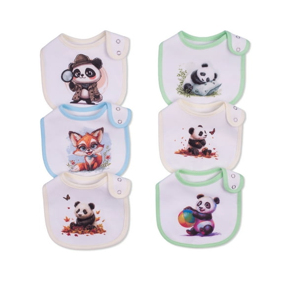 6 Pack Waterproof Cotton Panda Baby Bibs for Girls Boys for Drooling Eating with Adjustable Buttons