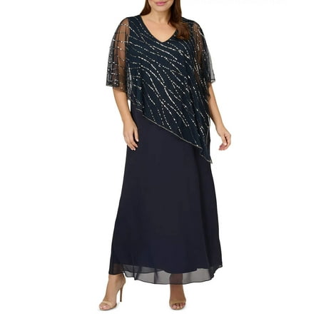 Adrianna Papell Sequin Cape Overlay Gown