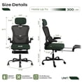 thumbnail image 5 of Pinmoco Ergonomic Office Chair with Footrest, High Back Mesh Desk Chair with Flip-up Arms and Lumbar Support, Starry Green, 5 of 9