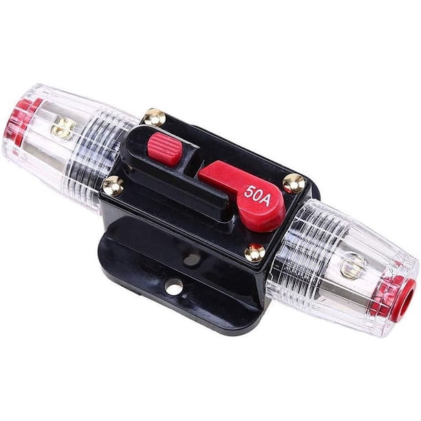Disyuntor de motor de automóvil Apuakthei de 12 V y 50 A, portafusibles en línea de audio, fusible de reinicio de protección estéreo