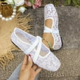 thumbnail image 6 of XUNKUSGA Ballet Flats Fashion Lace Mesh Embroidered Floral Dress Shoes Classic Round Toe Crisscross Strap Slip On Shoes Women Breathable Summer Womens Flats,White,7, 6 of 7
