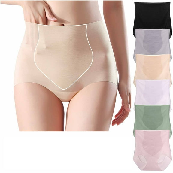 Kmdttou Womens Underwear Breathable Wicking Ladies Comfortable Ice Shreds Cool Large Size Abdominal Contraction Panties Hight Waiste Underpants (Available in Plus Size)
