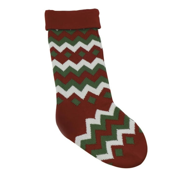 Wool Christmas Stocking: Zig Zag, Red/Green/White, 8 x 27 inches