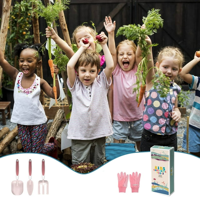Kids Gardening Tools Set-4 PCS Garden Tool Set For Kids-Outdoor Playset- Kids Yard Tools-Garden Toys For Toddlers Age 3-8- Boys Girls