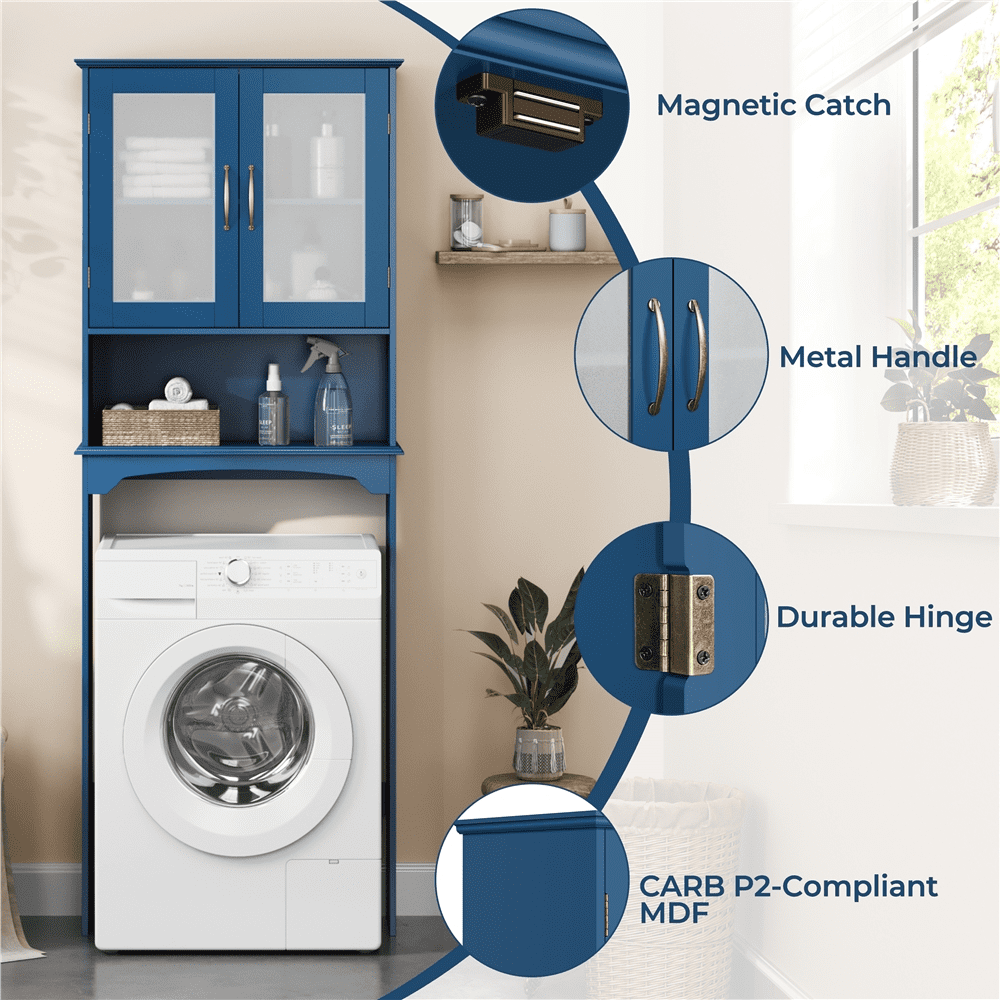 Renwick Free-Standing Toilet Storage Cabinet Bathroom Storage Rack with Open Shelf, Navy Blue