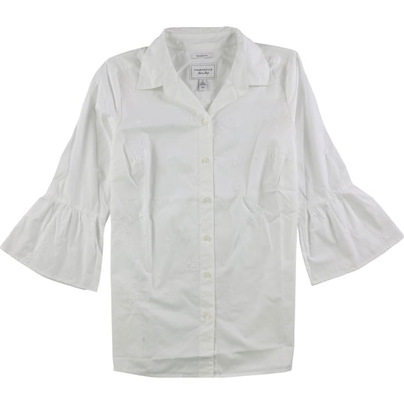 Charter Club - Camisa bordada con botones para mujer, color blanco, 4
