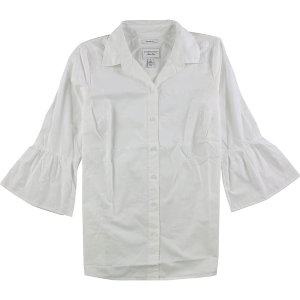 Charter Club - Camisa bordada con botones para mujer, color blanco, 4