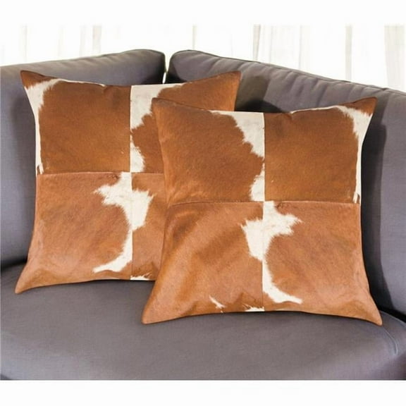 HomeRoots 544601 18 in. Brown & White Cowhide Throw Pillows - Set of 2