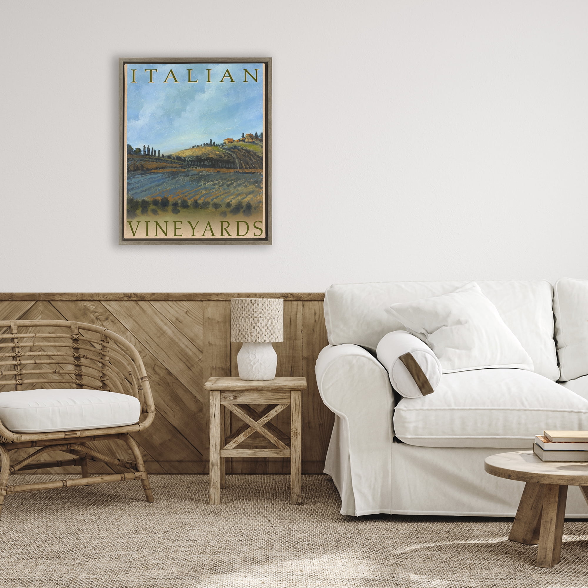 Stupell Industries Italian Vineyards Vintage Poster Brown Framed Floater Canvas Wall Art, design by Kingsley
