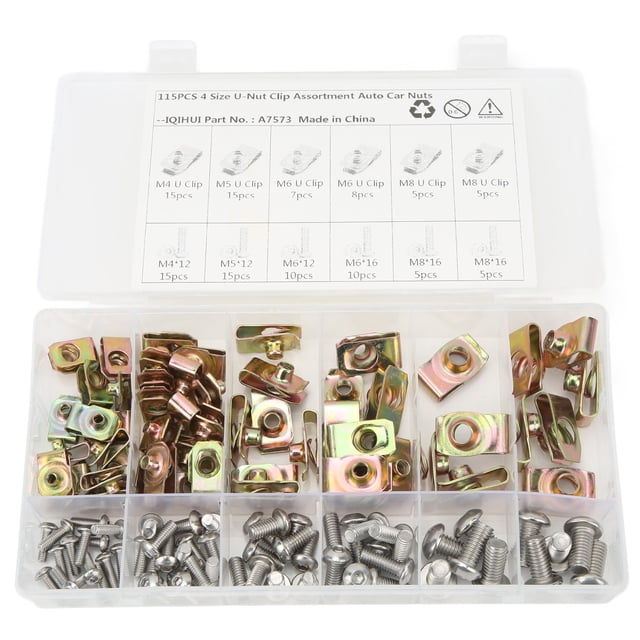 115 Uds Kit de Clip de tuerca en U 4 tamaños M4 M5 M6 M8 surtido de tornillos de Clip de coche galvanizados coloridos para motocicleta de coche