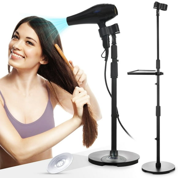 Hands-Free Hair Dryer Stand Holder with Strong Suction Base-63in/160cm Height Adjustable Floor Blower Stand Holder, 180 Degrees Rotatable Larger Clamp Countertop Blow Dr