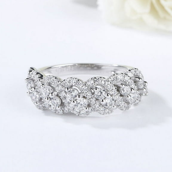 Eclet Jewels 2.1 Ct Round Brilliant Cut Diamond Rings - 14K White Gold Plated Wedding Anniversary Rings - Criss Cross Multi Shank Engagement Diamond Rings - Bridal Stacking Engagement Diamond Rings