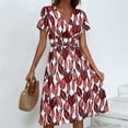 thumbnail image 6 of Usmixi Summer Dresses for Women Beach Empire Waist Flowy Swing A Line Midi Sun Dresses Short Sleeve V-Neck Leaves Print Knee-Length 2025 Casual Dress Wine s Under $5, 6 of 7